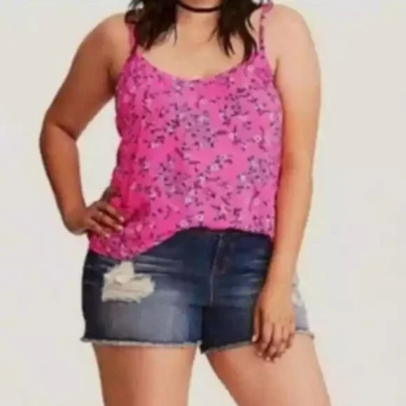 Torrid Pink Floral Spaghetti Strap Polyester Camisole Blouse. Women’s S-0 (L-10) - Picture 9 of 13